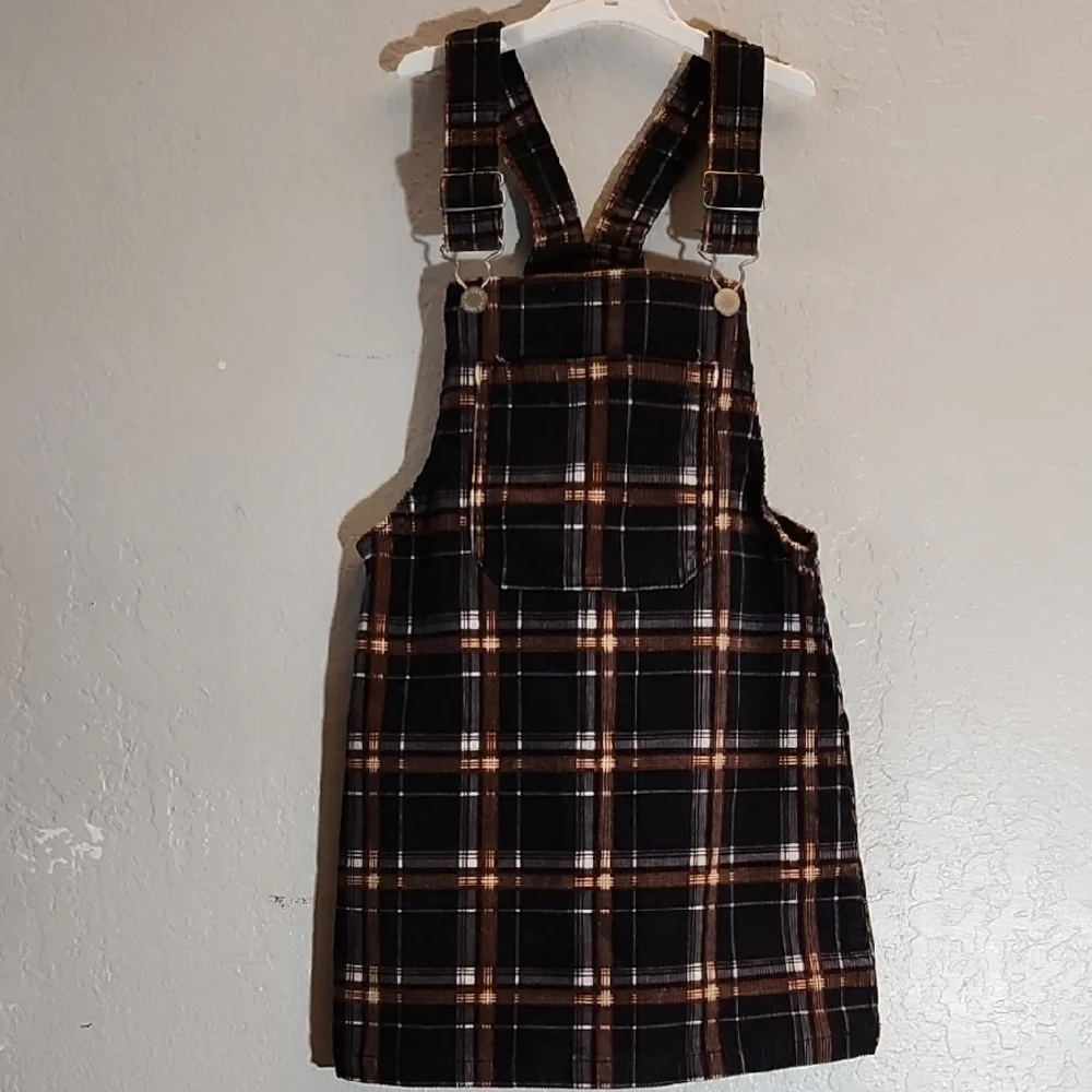 ART CLASS Plaid Kids Overall Dress - Black and Brown Small 6 6x